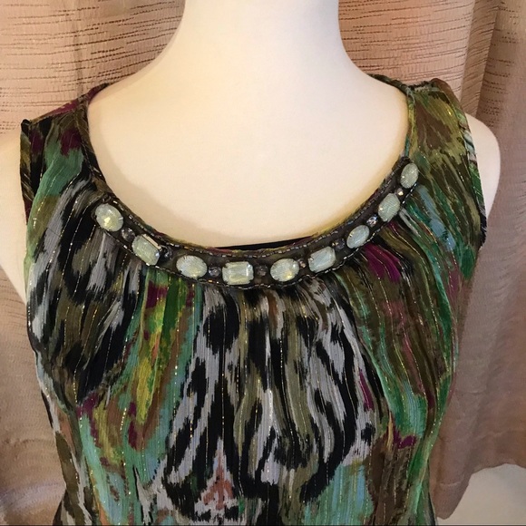 Cache Silk & Metallic Beaded Neckline Sleeveless - Picture 2 of 4